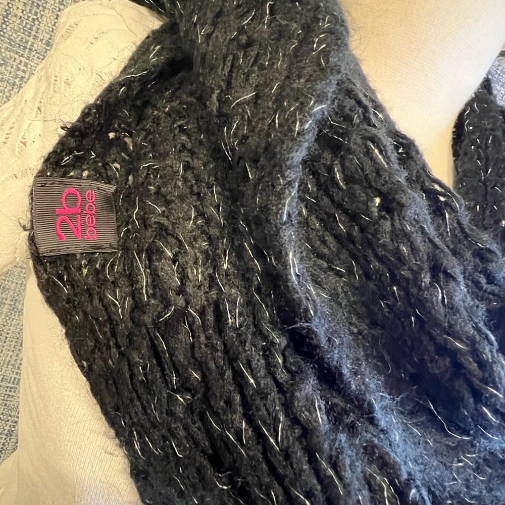 2B Bebe Black Knit Scarf with Silver Accents - Picture 2 of 2